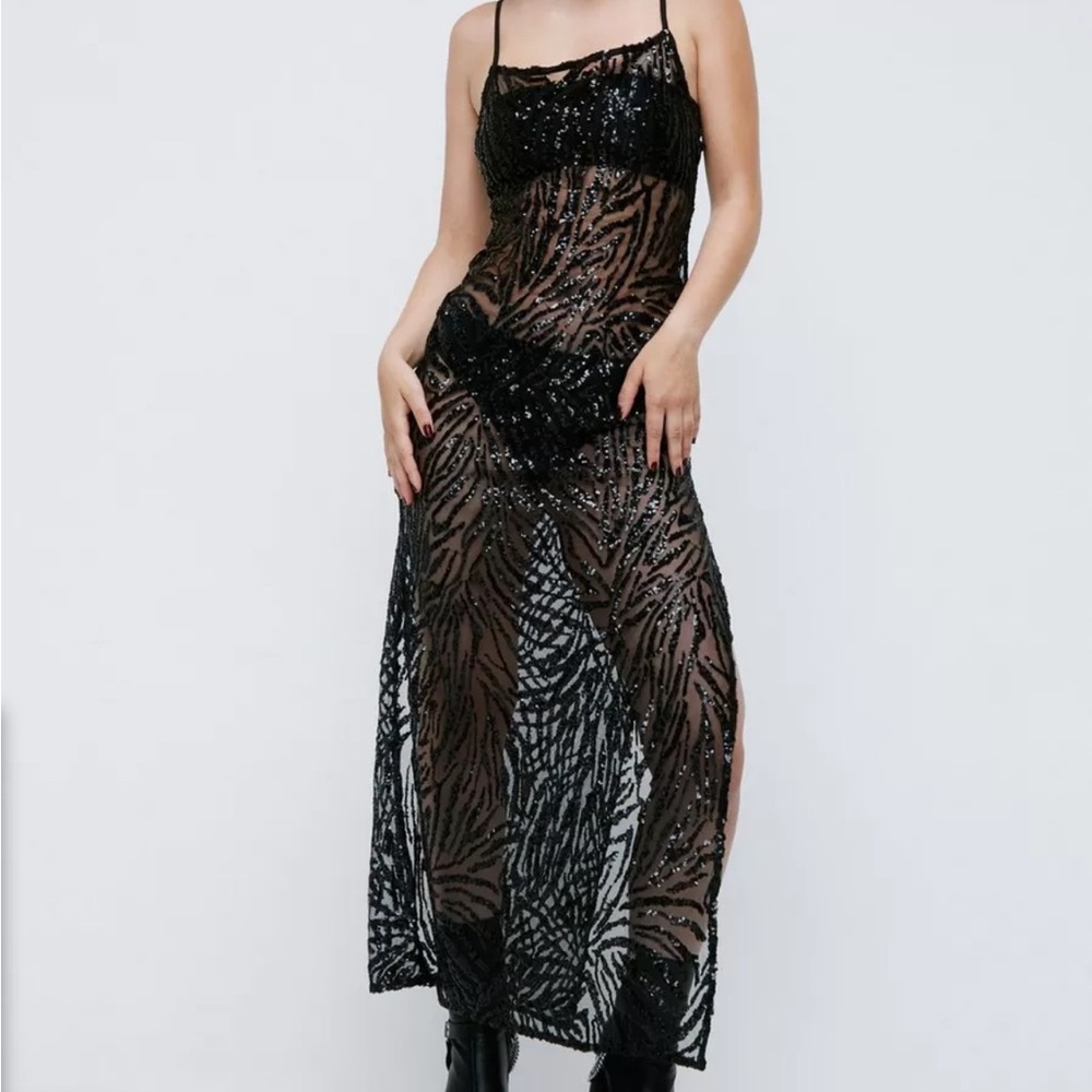 Sheer sequin animal maxi slip dress
